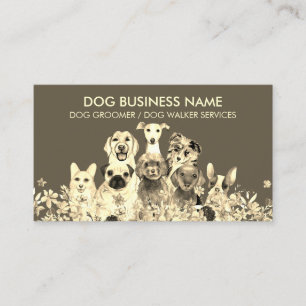 Tarjeta De Visita Marco de Flor Dorada de Perro