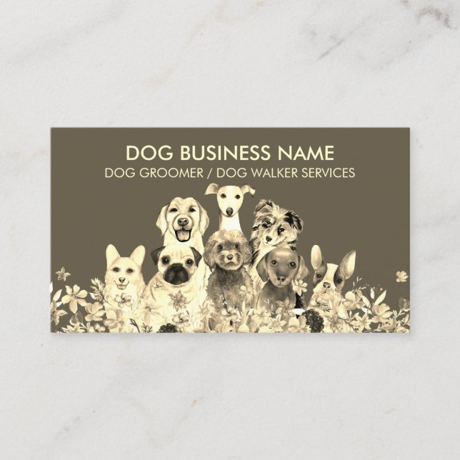 Tarjeta De Visita Marco de Flor Dorada de Perro (Anverso)