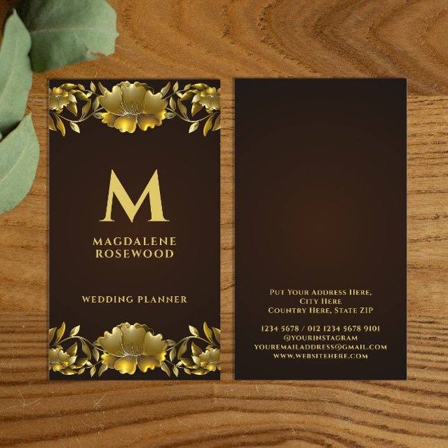 Tarjeta De Visita Marco de flores talladas doradas | Nombre inicial (Subido por el creador)