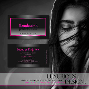 Tarjeta De Visita Marco de glamour rosa negro y blanco de lujo