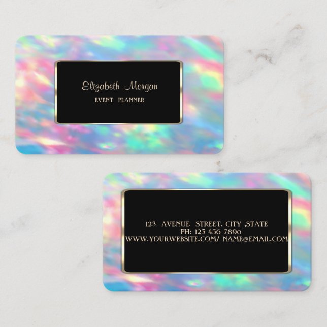 Tarjeta De Visita Marco de Ópalo Iridescente Holográfico (Anverso / Reverso)