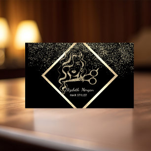 Tarjeta De Visita Marco de oro elegante moderno confeti, tijeras cab