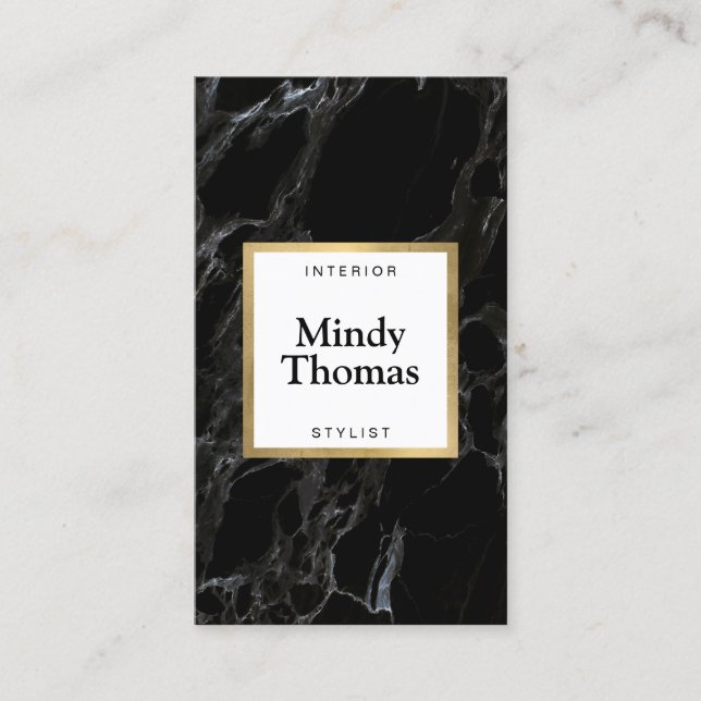 Tarjeta De Visita Marco de oro moderno de mármol negro (Anverso)