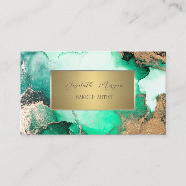 Tarjeta De Visita Marco de oro simple elegante, mármol verde (Anverso)
