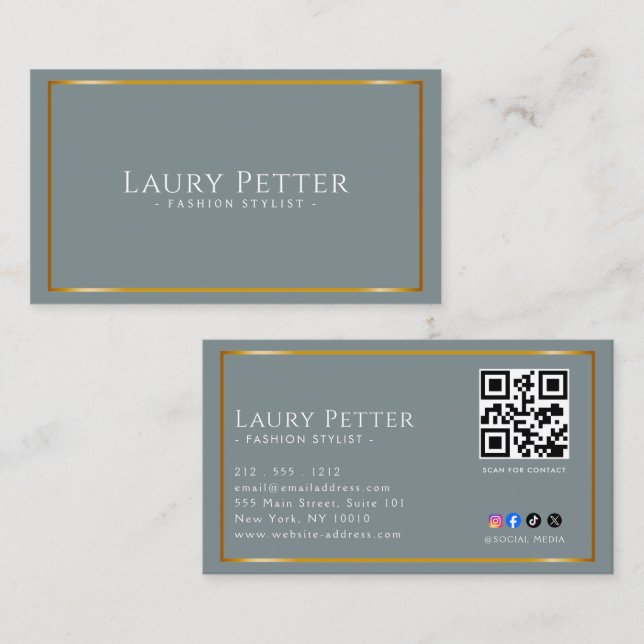 Tarjeta De Visita Marco de papel de aluminio profesional Código QR  (Anverso / Reverso)