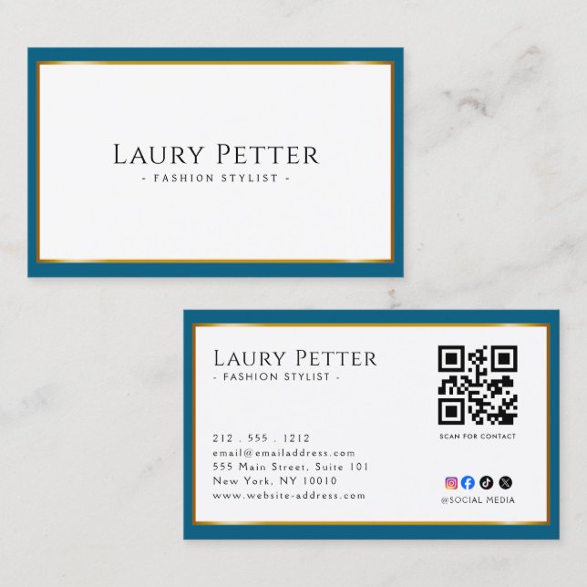 Tarjeta De Visita Marco de papel de oro Código QR profesional (Anverso / Reverso)
