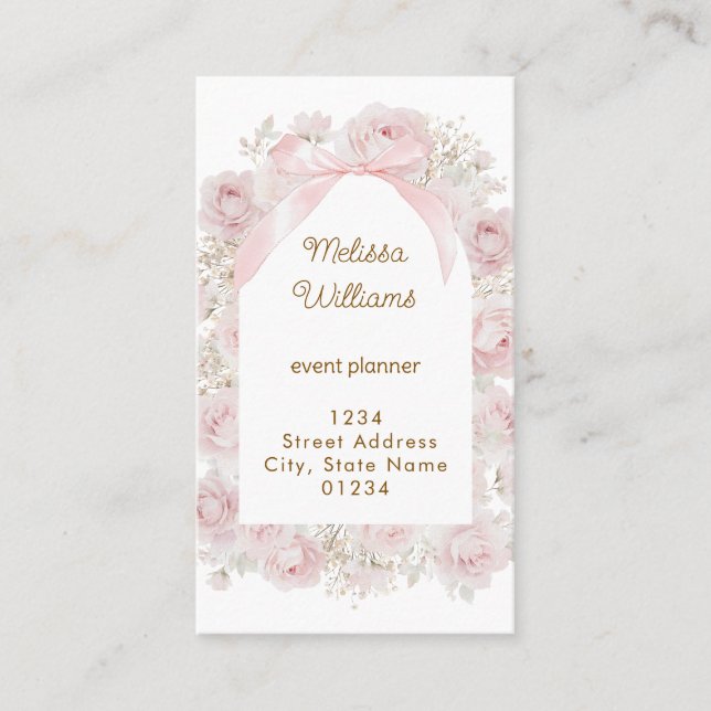 Tarjeta De Visita marco de rosas rosadas (Anverso)
