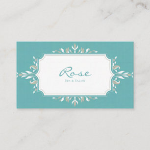 Tarjeta De Visita Marco Decorativo Elegante Simétrico Verde Turquesa