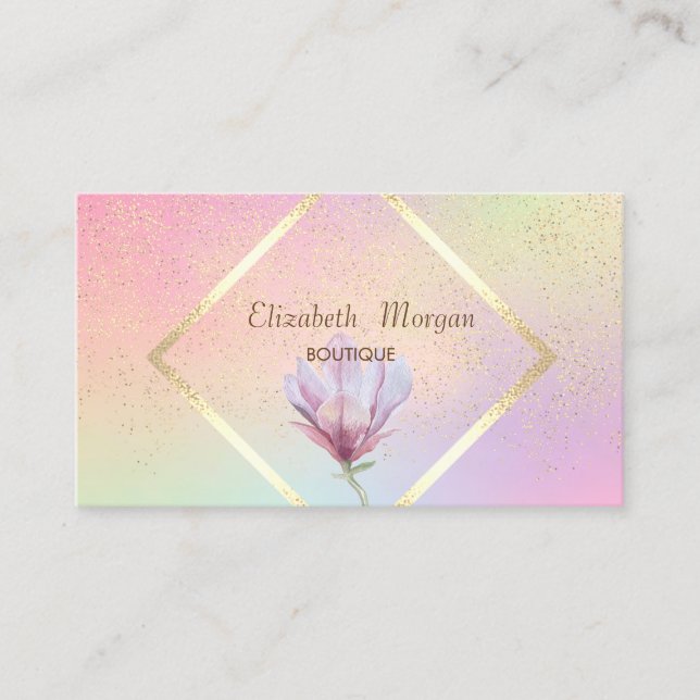 Tarjeta De Visita Marco dorado, acuarela confetti Magnolia elegante (Anverso)