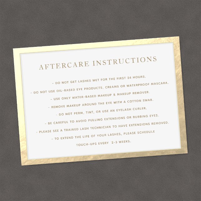 Tarjeta De Visita Marco dorado AfterCare para Lash Extensions Spa (Subido por el creador)