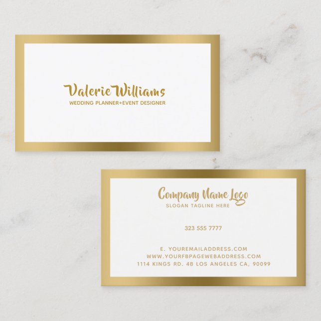 Tarjeta De Visita Marco dorado blanco simple (Anverso / Reverso)