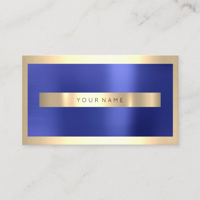 Tarjeta De Visita Marco dorado Champaigne azul índigo metálico mínim (Anverso)