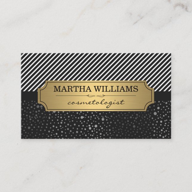 Tarjeta De Visita Marco dorado con puntos metálicos y rayas (Anverso)