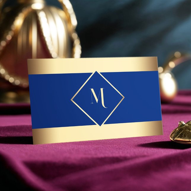 Tarjeta De Visita Marco dorado de estilo azul moderno (Subido por el creador)