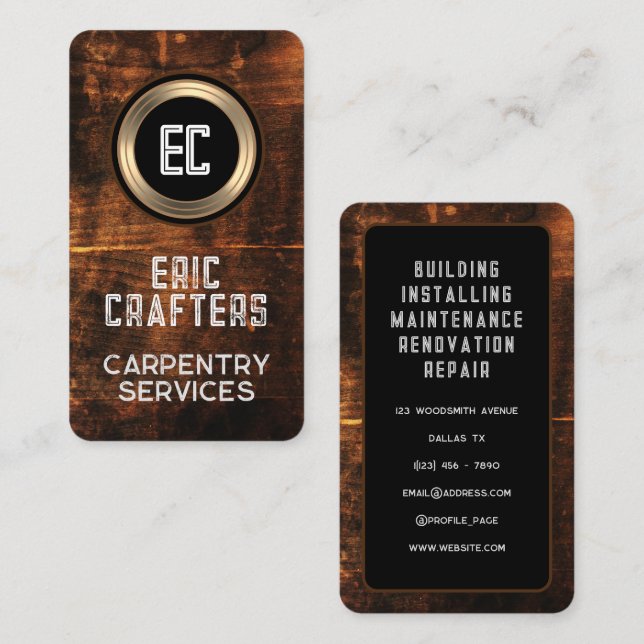 Tarjeta De Visita Marco dorado de placa de madera de imitación (Anverso / Reverso)