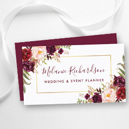 Tarjeta De Visita Marco dorado elegante moderno Borgoña Floral