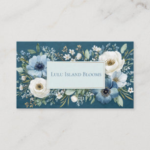 Tarjeta De Visita Marco Dorado Floral Acuarela Azul Zafiro