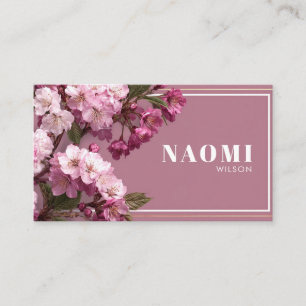 Tarjeta De Visita Marco Dorado Floral de Flor de Cerezo Rosa Elegant