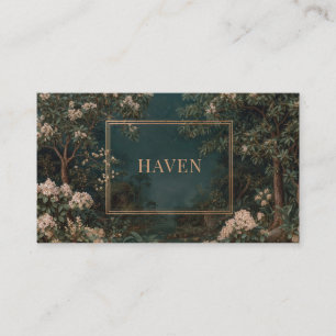 Tarjeta De Visita Marco Dorado Floral de Jardín Nocturno Elegante
