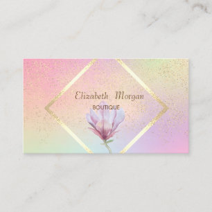 Tarjeta De Visita Marco Dorado, Magnolia Elegante Acuarela Confeti