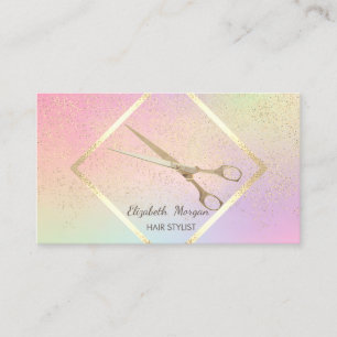 Tarjeta De Visita Marco Dorado Moderno, Confeti, Tijeras Holográfica