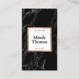 Tarjeta De Visita Marco dorado moderno de Faux Rosa de Mármol Negro