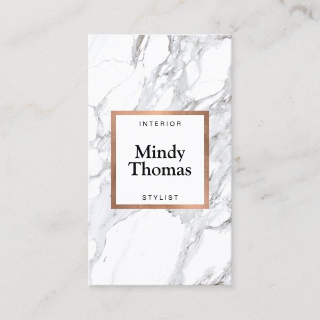 Tarjeta De Visita Marco dorado moderno Rosa Faux Faux de Mármol Blan (Anverso)