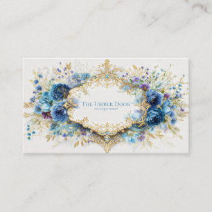 Tarjeta De Visita Marco Dorado Ornate Victoriano de Lujo Floral Azul