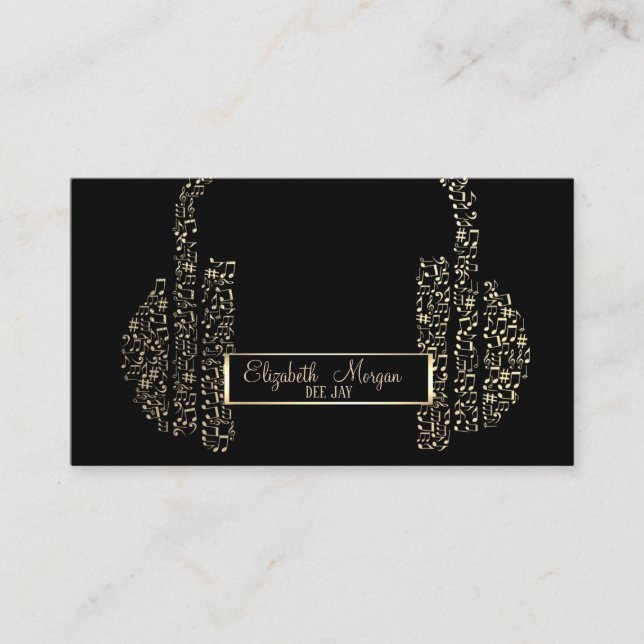 Tarjeta De Visita Marco Elegante, Auriculares con Notas Musicales de (Anverso)