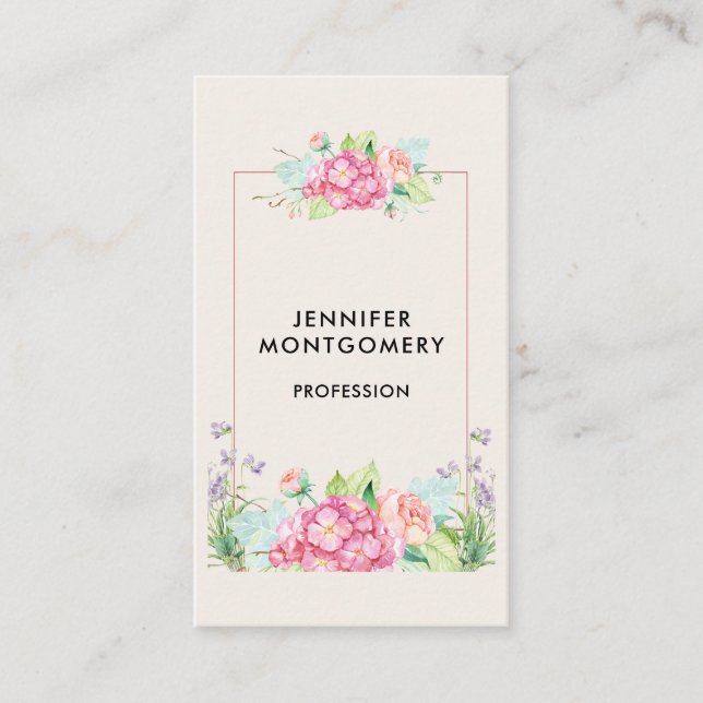 Tarjeta De Visita Marco floral de acuarela rosa moderno (Anverso)
