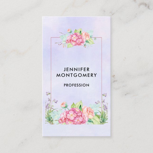Tarjeta De Visita Marco floral de acuarela rosa moderno (Anverso)