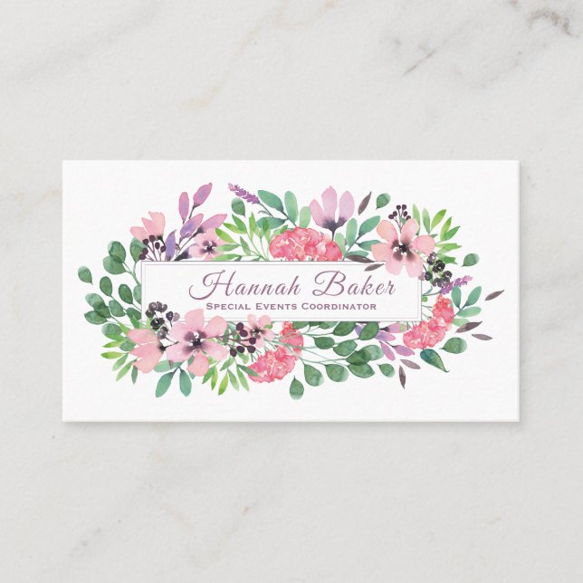Tarjeta De Visita Marco floral de Pastel (Anverso)
