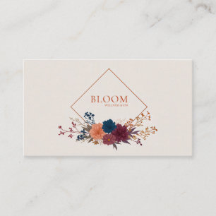 Tarjeta De Visita Marco Floral de Tonos Preciosos y Diamante de Cobr
