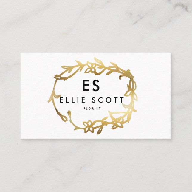 Tarjeta De Visita Marco floral dorado de moda | Negrita (Anverso)
