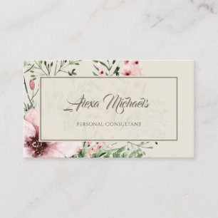 Tarjeta De Visita Marco floral elegante de color beige rosado del bo
