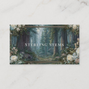 Tarjeta De Visita Marco floral majestuoso del bosque de secuoya