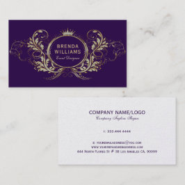 Tarjeta De Visita Marco Floral Morado Y Oro Faux Purpurina Girly
