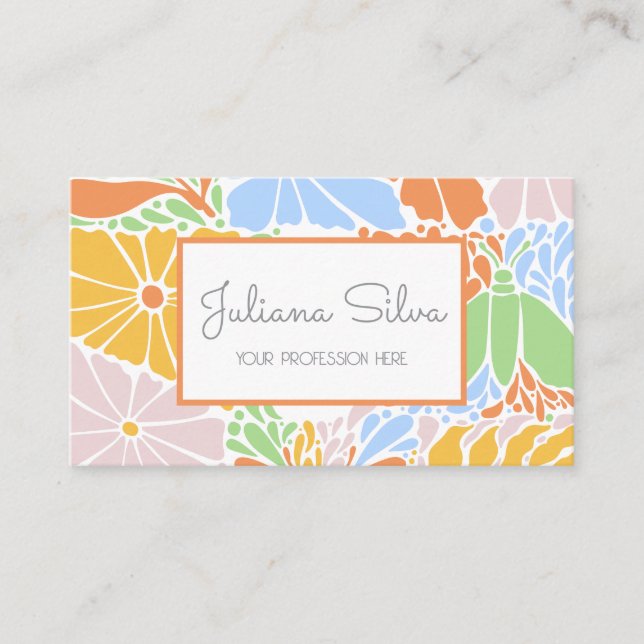Tarjeta De Visita Marco floral retro colorido (Anverso)