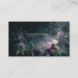 Tarjeta De Visita Marco Floral Romántico Oscuro Rosa Malva Dorado