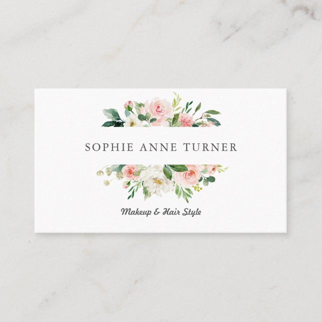 Tarjeta De Visita Marco floral rosado maquillaje Artista Estilo de p (Anverso)