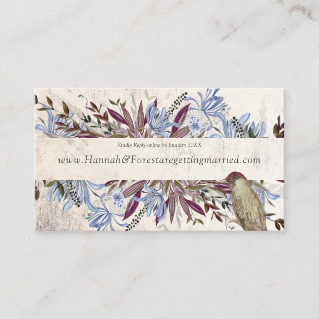 Tarjeta De Visita Marco floral rústico con aves  (Anverso)