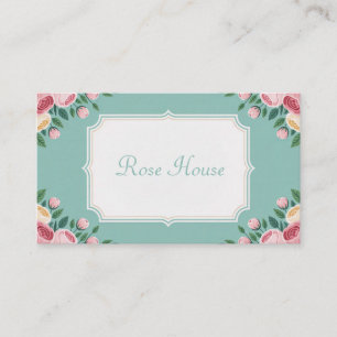 Tarjeta De Visita Marco geométrico de volutas florales de rosa verde