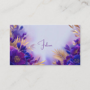 Tarjeta De Visita Marco geométrico floral dorado violeta elegante