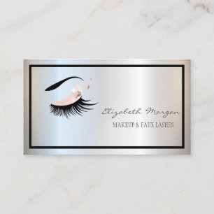 Tarjeta De Visita Marco moderno elegante, plateado, maquillaje, pest