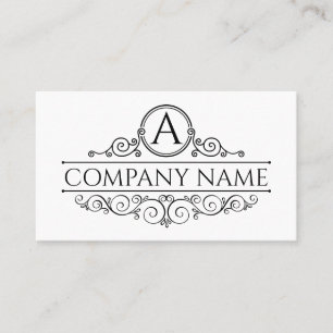 Tarjeta De Visita Marco monograma elegante de Swirl negro