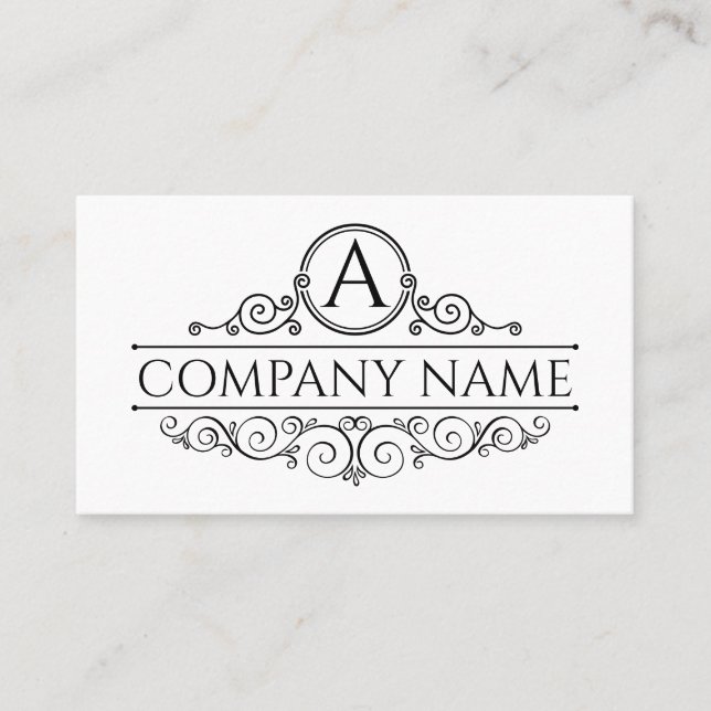 Tarjeta De Visita Marco monograma elegante de Swirl negro (Anverso)