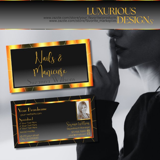 Tarjeta De Visita Marco Naranja casual y gradiente negro con foto (Subido por el creador)