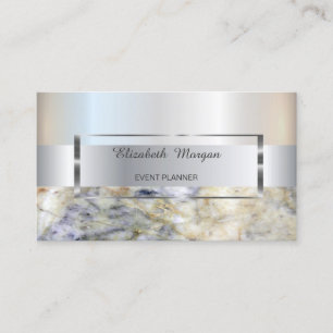 Tarjeta De Visita Marco plateado de raya elegante y de moda, mármol 