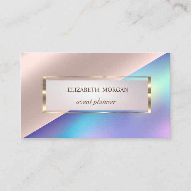 Tarjeta De Visita Marco Profesional Moderno Rosa Dorado Holográfico (Anverso)