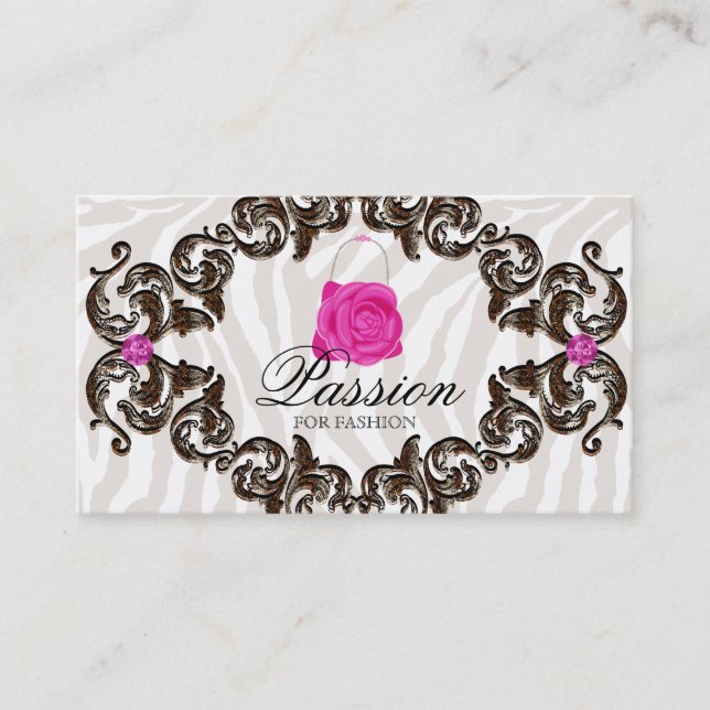 Tarjeta De Visita Marco subió bolso de la cebra del rosa del (Anverso)